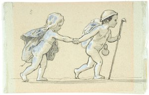 Vignetta sétáló fiú és lány kézen fogva alkotó: Lorenz Frølich