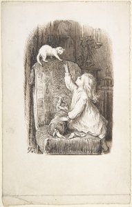 Székre mászó gyermek, hogy elérjen egy kiscicát alkotó: Lorenz Frølich
