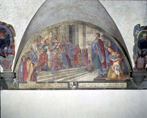 Szent Antal felmenti a Balia Nyolcas Kiközösítést, lunette (freskó) alkotó: Lorenzo Cerrini