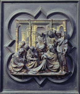 Krisztus az orvosok között, a San Giovanni Keresztelőkápolna északi ajtóinak negyedik panelje, 1403-24 (bronz)
