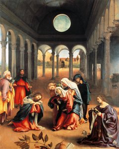 Lorenzo Lotto Krisztus búcsút vesz anyjától (1480, 1556 körül), olaj, vászon alkotó: Lorenzo Lotto