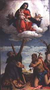 Madonna és gyermek a dicsőségben Szent Andrással és Szent Jeromossal alkotó: Lorenzo Lotto