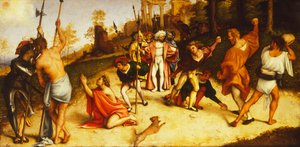 Szent István mártíromsága, a Martinengo-oltár felosztása Lorenzo Lotto (1480, 1556 körül), olajtábla, 51x97 cm, 1516 körül alkotó: Lorenzo Lotto