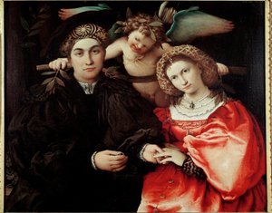 Marsilio mester (Marsilio Cassotti) és felesége (Faustina) Olaj, fa, Lorenzo Lotto (kb. 1480-1556) 1523 Dim. 71x84 cm Madrid, Musee du Prado- Marsilio Cassotti és felesége, Faustina portréi. Lorenzo Lotto (1480-1556) festménye. Olaj, fa, 71 alkotó: Lorenzo Lotto