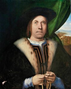 Rózsafüzérrel ellátott férfi portréja, kb. 1515-1520. alkotó: Lorenzo Lotto