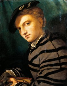 Fiatal férfi portréja, Lorenzo Lotto (1480-1556), olajtábla, 1526 körül alkotó: Lorenzo Lotto