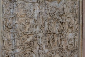 Jesse-fa és messiási próféciák, Genesis történetei, Lorenzo Maitani domborművei (1275-1330 előtt), második pillér, orvietoi katedrális homlokzata, Umbria, Olaszország