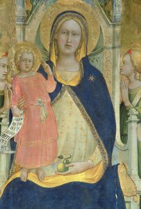 Madonna és a szentekkel trónoló gyermek, részlet a Madonnát és a gyermeket ábrázoló politichon, 1413 alkotó: Lorenzo Monaco