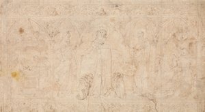 Tervezés egy előlaphoz: Madonna della Misericordia Keresztelő Szentekkel..., 1370 körül. alkotó: Lorenzo Veneziano.