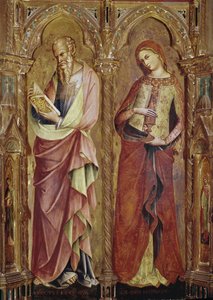 Szent János evangélista és Szent Mária Magdolna - Részlet az Angyali üdvözlet poliptichonjáról (1357, tempera és aranylevél a fán)