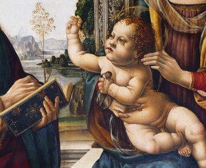 Kis Jézus, részlet a Madonna és a gyermek a szentekkel című filmből alkotó: Lorenzo di Credi
