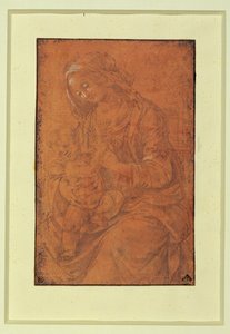Madonna. Ezüst tollhegy, fehérrel magasított, lazacrózsaszín papírra ... alkotó: Lorenzo di Credi