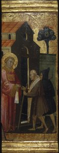 Szent Lőrinc alamizsnát oszt a szegényeknek. Jelenetek Szent Lőrinc életéből, predella, 1412 körül