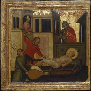Szent Lőrinc mártíromsága. Jelenetek Szent Lőrinc életéből, predella, 1412 körül