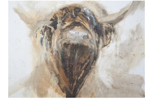 La Vache, Tehén, 2015, (olaj és vegyes technika gesso papíron) alkotó: Lou Gibbs