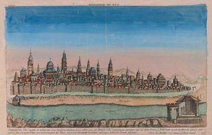 Jeruzsálem (Palesztina fővárosa Dávid és Salamon alatt...). Louis Joseph Mondhare munkája (aktív a 18. század közepén), rézmetszet, akvarellre színezve alkotó: Louis Joseph Mondhare