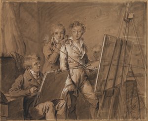 Három fiatal művész egy stúdióban alkotó: Louis Leopold Boilly