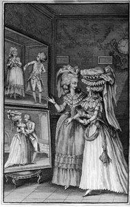Louis Binet (1744-1800) illusztrációja Nicolas Edme Restif de La Bretonne „Les Parisiennes” című könyvéhez, avagy a modern mórok XL általános karaktereihez, amelyek alkalmasak a l’instruction des Person-du-Sexe kiszolgálására, az új Lycee des mo emlékirata