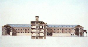 A brüsszeli új börtön keresztmetszete Pierre Jacques Goetghebuer „Válogatás a Holland Királyság legjelentősebb műemlékeiből, épületeiből és házaiból”, a szerző metszetéből, 1827-ben megjelent (akvatinta) alkotó: Louis (after) Damesme