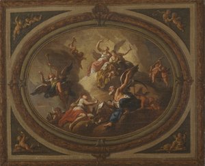 Vázlat egy ovális mennyezethez, 1705 körül (olaj, vászon) alkotó: Louis (after) Laguerre