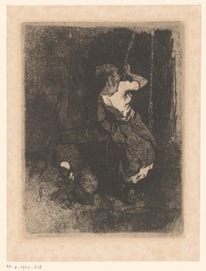 Nő kútból kap vizet, mellette ülő gyerek alkotó: Louis Adolphe Hervier (attributed to)