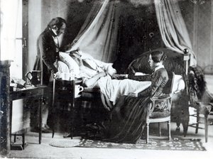 Az orvos látogatása a betegnél, 1840-50 körül (bw fotó) alkotó: Louis Adolphe Humbert de Mollard
