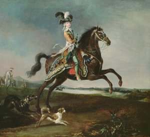 Marie-Antoinette (1755-93) lovas portréja vadászruhában, 1783