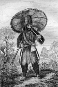 Magas kalapot viseltem... metszet M. de Sainson rajza nyomán Daniel Defoe könyvéhez (De foe) „Robinson Crusoe”” 1837-es francia kiadás.