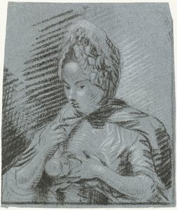 Fiatal anya cumisüveggel eteti a gyermekét alkotó: Louis Bernard Coclers