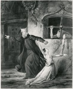 Sachette, Esmeralda és Claude Frollo, Victor Hugo (1802-85) „The Hunchback of Notre Dame” című művéhez illusztráció, 1831 (bw)