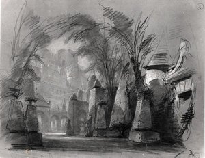 Victor Hugo (1802-85) „Les Burgraves” (1843) díszletterve (ceruza ? papíron) (f/w fotó) alkotó: Louis Boulanger