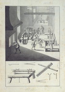 L. Simonneau „Description des Arts et Métiers” rajza, L. Simonneau ágyúgyártása, amely Diderot-t az Encyclopédie-hez ihlette