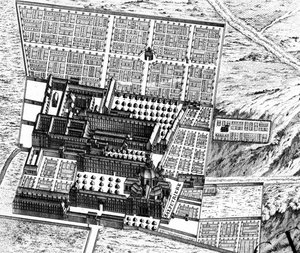 A La Salpêtrière Kórház, részlet a Párizsi Tervből, Plan de Turgot néven ismert, Claude Lucas metszetében, 1734-39 metszet 233535.