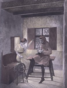 Simona fonó, illusztráció a Decameron of Boccaccioból, a Navarre Society kiadása 1930-as években (litho)
