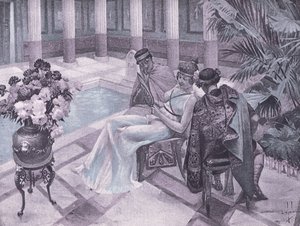 Titus és Gisippus, illusztráció a Boccaccio Dekameronból, a Navarra Társaság 1930-as években (litho)