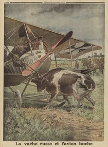 Tehén megakadályozza a német repülőgép felszállását, Luck, Oroszország, I. világháború alkotó: Louis Charles (after) Bombled