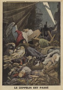 Család halt meg egy német Zeppelin bombatámadásában, I. világháború, 1916 (színes litó) alkotó: Louis Charles (after) Bombled