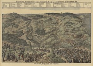 Panorámás kilátás a verduni csatatérre, Franciaország, I. világháború