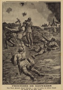 Két sebesült német katona hátba lövi az őket menedékbe segítő francia tiszteket, I. világháború alkotó: Louis Charles (after) Bombled