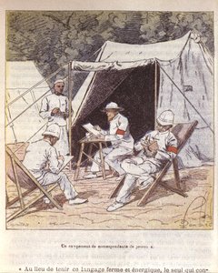 Francia haditudósítók Madagaszkáron a Franciaország általi annektálás idején 1895-96 (színes litó) alkotó: Louis Charles Bombled