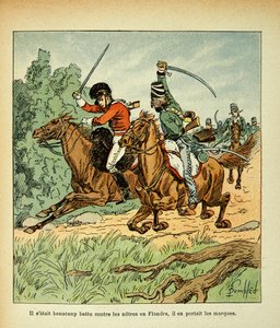 Bombled Louis (1862-1927) illusztrációja Emmanuel de Las Cases (1766-1842) gróf „The Memorial of Saint Helene” című könyvéből: Harc francia és angol lovasok között, Magángyűjtemény alkotó: Louis Charles Bombled