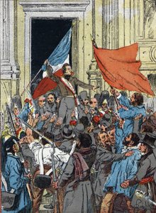 A második köztársaság kikiáltása, 1848-as forradalom: Alphonse de Lamartine (1790-1869), aki megtagadta a vörös zászlót a Köztársaság jelképeként, és előnyben részesítette a háromszínű zászlót a párizsi városházán tartott beszédében, február 25-én