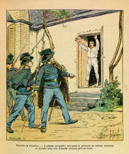 Eugene Sergeant keleti hadereje, Grenest, Louis Bombled (1862-1927) illusztrálta (francia-német háború; 1870-1871-es hadjárat): 1870 novemberében Chatillon sur Seine-ben Michard kapitány elfogta a német könyvelőt a szállodában de la Cote d alkotó: Louis Charles Bombled
