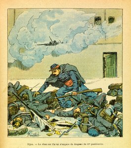 Eugene Sergeant keleti hadereje, Grenest néven, Louis Bombled (1862-1927) illusztrálásával (francia-német háború; hadjárat 1870-1871): Dijon, 1871. január, Victor Curtat vadász elfoglalta a 61-es pomerániai zászlaját, közlegény Gyűjtemény alkotó: Louis Charles Bombled