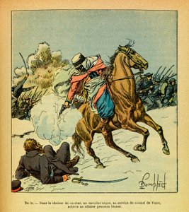 Eugene Sergeant keleti hadereje, Grenest néven, Louis Bombled (1862-1927) illusztrálásával (francia-német háború; hadjárat 1870-1871): 1871. január, egy fekete lovas De Vezet ezredes szolgálatában porosz tisztet tölt be. sebesült, Gyűjtemény Pa alkotó: Louis Charles Bombled