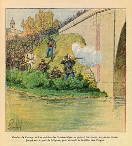 Eugene Sergeant keleti hadereje, Grenest néven, Louis Bombled (1862-1927) illusztrálásával (francia-német háború; hadjárat 1870-1871): A Les mobiles des Hautes Alpes kezet nyújt a Vogézek zászlóaljának a Vogézek harcai során. Cussey az Ognonon (dou alkotó: Louis Charles Bombled