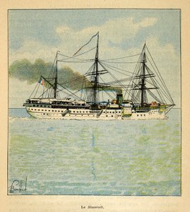 A madagaszkári háború – Az 1885-1895-ös francia expedíciók anekdotikus története, Henri Galli dit Galllichet (1854-1922), illusztrálta: Louis Bombled (1862-1927): A kórházhajó a „Shamrock” Madagaszkár felé tart, magángyűjtemény alkotó: Louis Charles Bombled