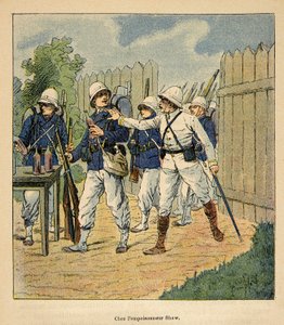 A madagaszkári háború – Az 1885-1895-ös francia expedíciók anekdotikus története, Henri Galli dit Galllichet (1854-1922), illusztrálta Louis Bombled (1862-1927): Francia csapatok a Shaw mérgezőnél 1884-ben (angol metodista lelkész volt). megmérgezve maradt alkotó: Louis Charles Bombled
