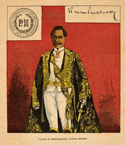 A madagaszkári háború – Az 1885-1895-ös francia expedíciók anekdotikus története, Henri Galli dit Galllichet (1854-1922), illusztrálta: Louis Bombled (1862-1927): Rainilaiarivony miniszterelnök portréja (1828-1896), Magángyűjtemény alkotó: Louis Charles Bombled