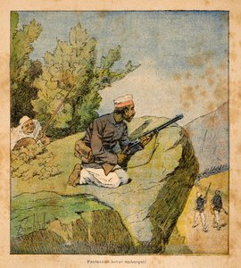 A madagaszkári háború - Az 1885-1895-ös francia expedíciók anekdotikus története Henri Galli dit Galllichet (1854-1922), illusztrálta Louis Bombled (1862-1927): Hovas Ambushes, magángyűjtemény. alkotó: Louis Charles Bombled